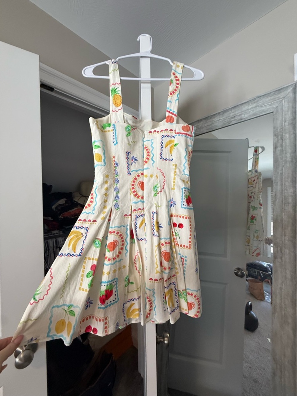 Avec Les Filles Cream Fruit-Print Mini Dress